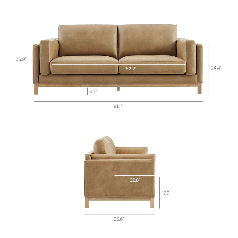 Fern 81 inch Vegan Leather Sofa in Toast