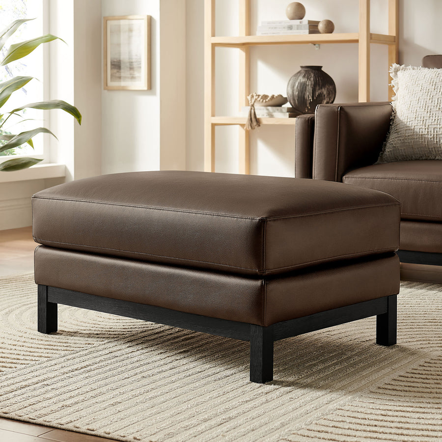 Fern Vegan Leather Ottoman in Espresso