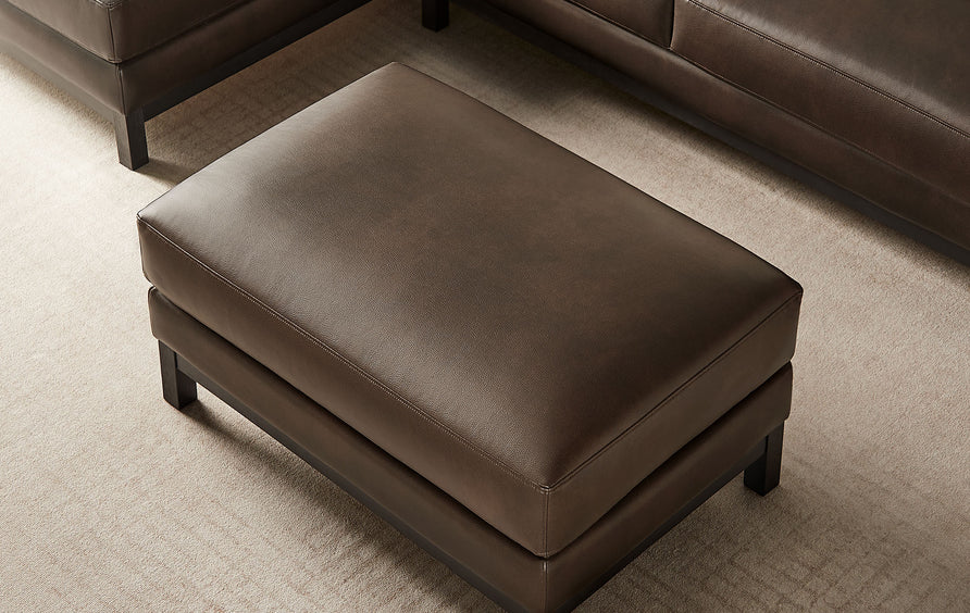 Fern Vegan Leather Ottoman in Espresso
