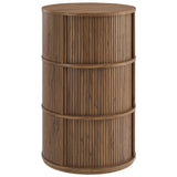 Beatrix Round Pedestal Stand Storage Table With Sliding Tambour Doors in Walnut