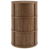 Beatrix Round Pedestal Stand Storage Table With Sliding Tambour Doors in Walnut