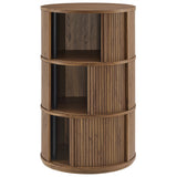 Beatrix Round Pedestal Stand Storage Table With Sliding Tambour Doors in Walnut
