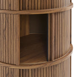 Beatrix Round Pedestal Stand Storage Table With Sliding Tambour Doors in Walnut