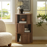Beatrix Round Pedestal Stand Storage Table With Sliding Tambour Doors in Walnut