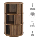 Beatrix Round Pedestal Stand Storage Table With Sliding Tambour Doors in Walnut