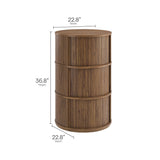 Beatrix Round Pedestal Stand Storage Table With Sliding Tambour Doors in Walnut