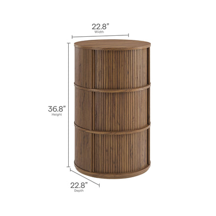 Clement Round Pedestal Stand Storage Table With Sliding Tambour Doors in Walnut