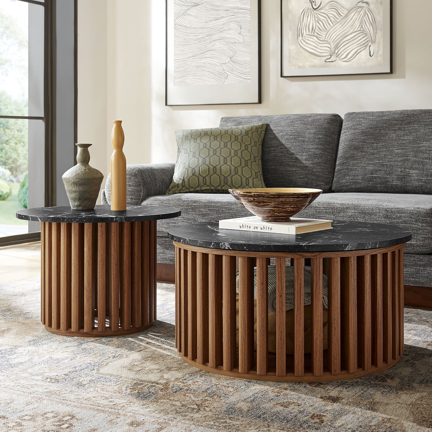 Fortitude Round Faux Marble Top Nesting Coffee Table Ensemble by Furniture For America