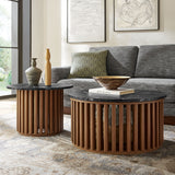 Hollis Round Faux Marble Top Nesting Coffee Table in Walnut Black