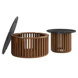 Hollis Round Faux Marble Top Nesting Coffee Table in Walnut Black