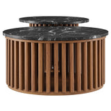 Hollis Round Faux Marble Top Nesting Coffee Table in Walnut Black