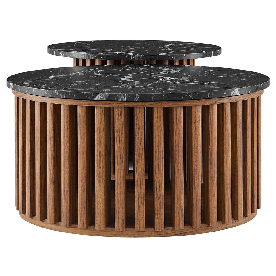 Hollis Round Faux Marble Top Nesting Coffee Table in Walnut Black