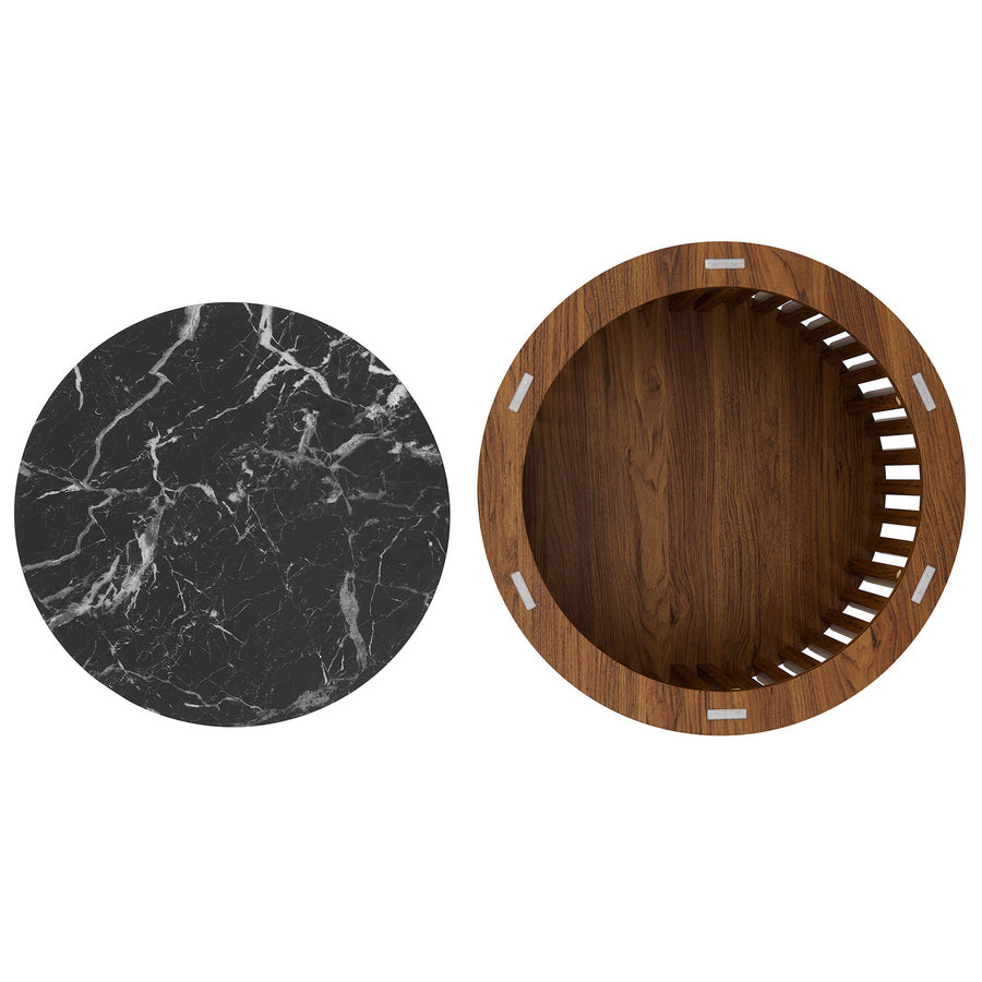 Hollis Round Faux Marble Top Nesting Coffee Table in Walnut Black