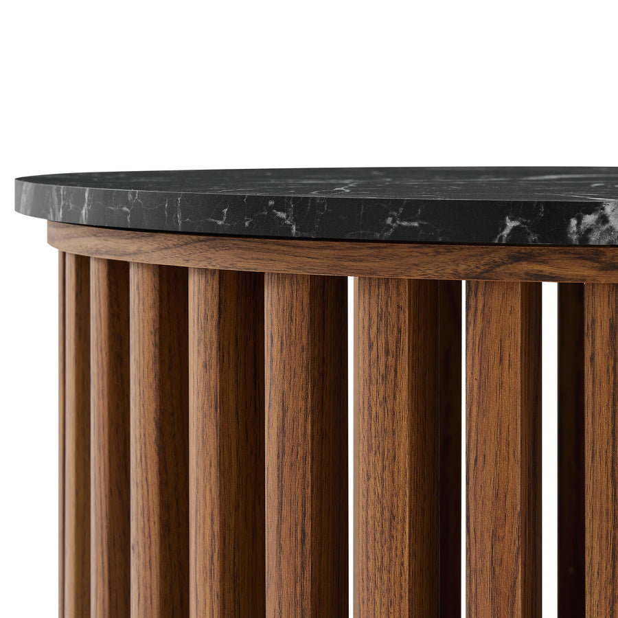 Hollis Round Faux Marble Top Nesting Coffee Table in Walnut Black