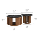 Hollis Round Faux Marble Top Nesting Coffee Table in Walnut Black