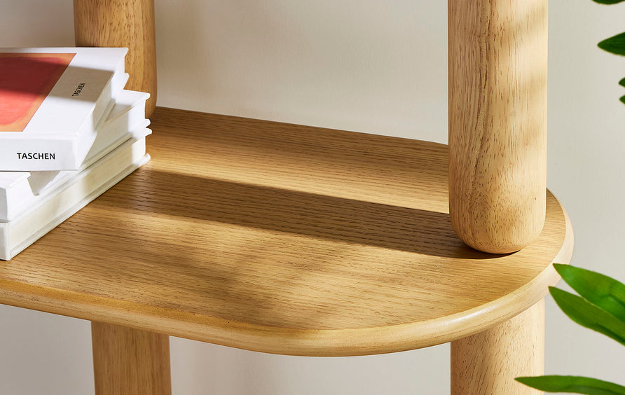 Solano 4-Tier Oval Wood Bookshelf in Oak