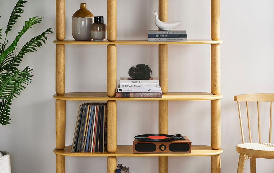 Solano 4-Tier Oval Wood Bookshelf in Oak