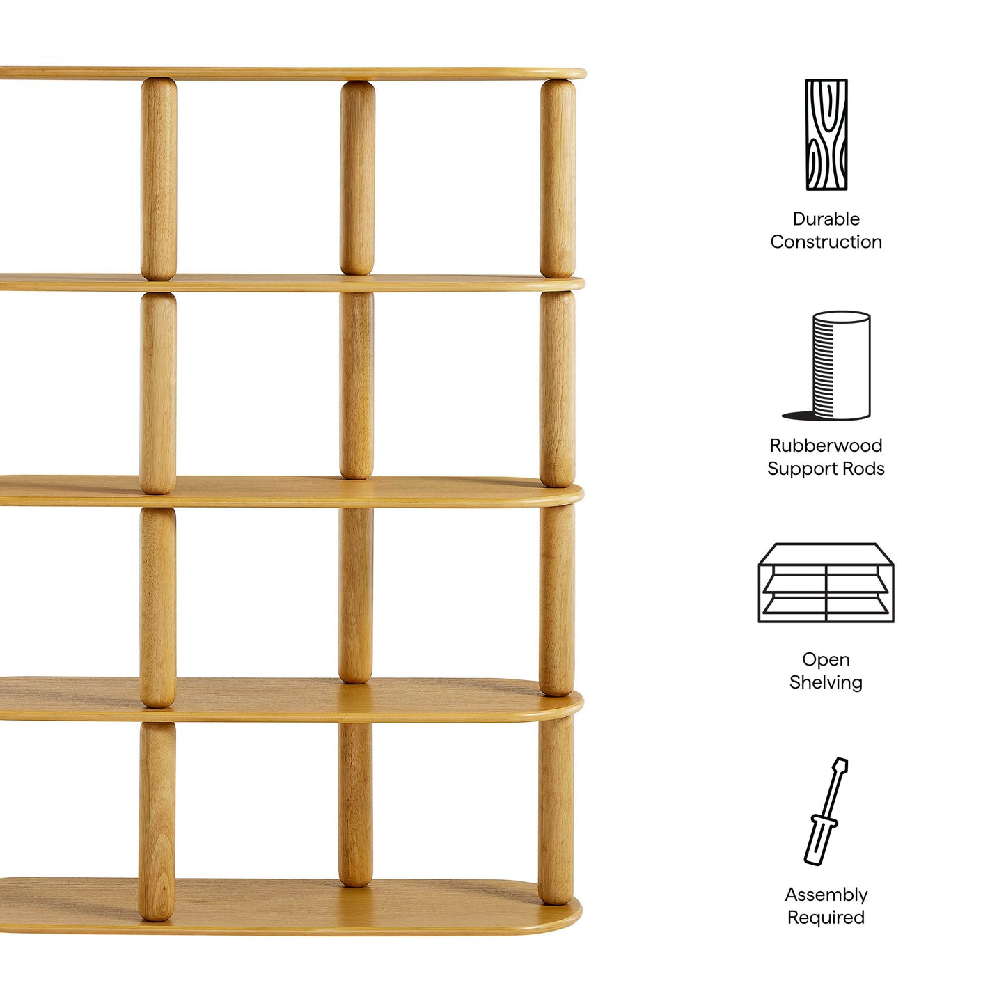Solano 4-Tier Oval Wood Bookshelf in Oak