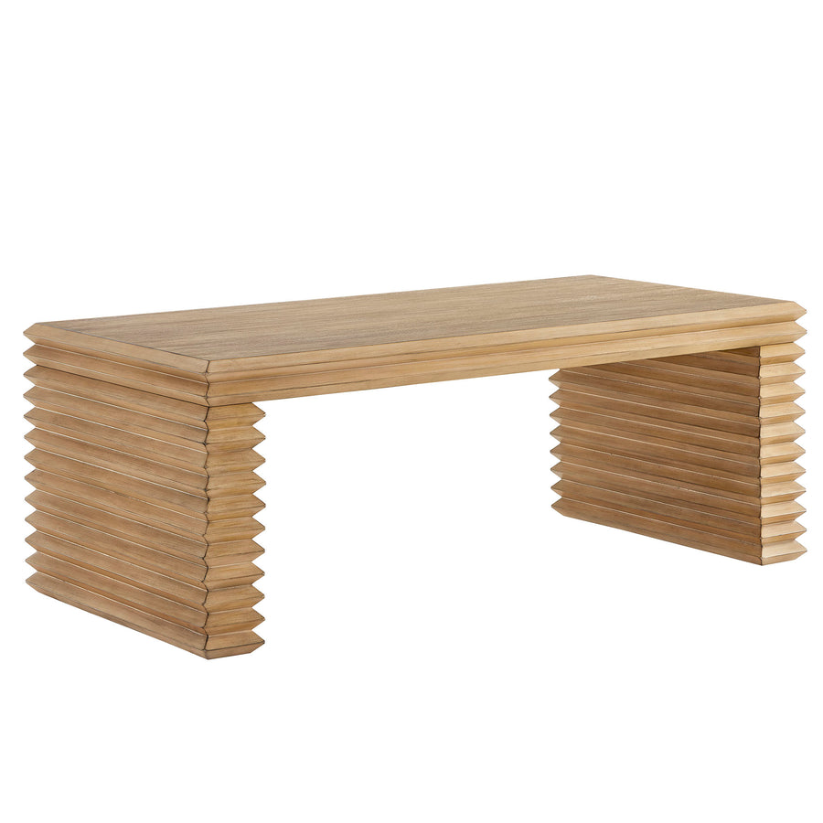 Marlowe Rectangular Stacked Design Coffee Table in Weathered Oak