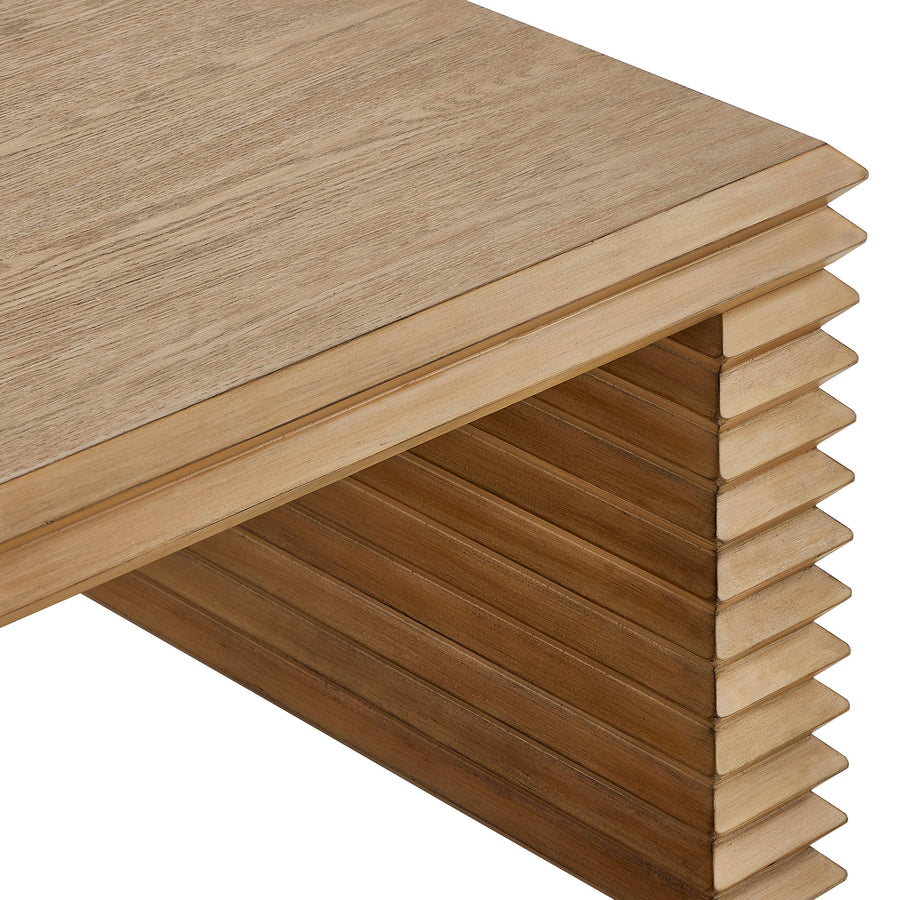 Marlowe Rectangular Stacked Design Coffee Table in Weathered Oak