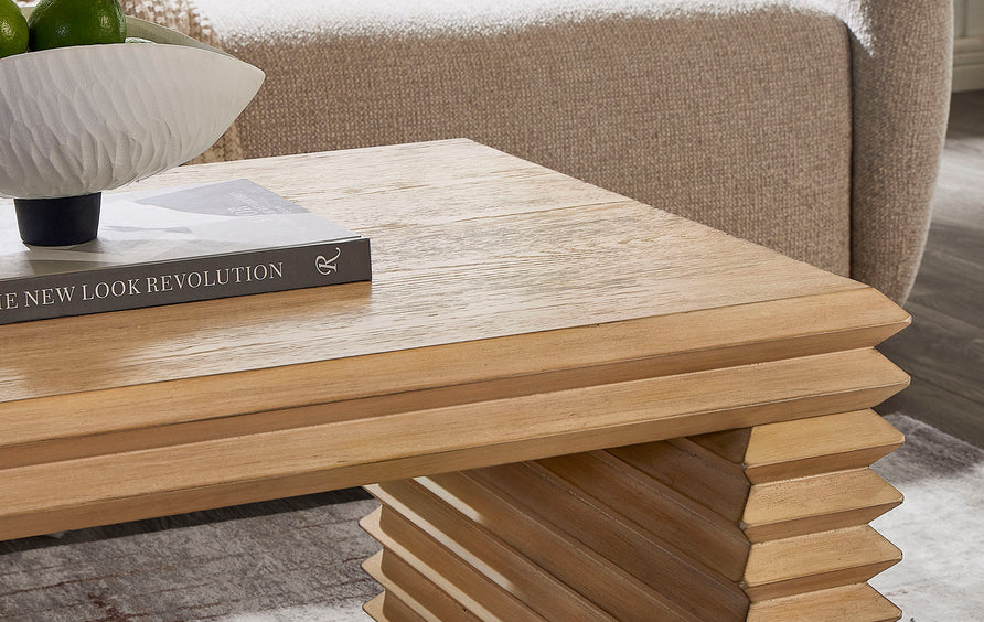 Marlowe Rectangular Stacked Design Coffee Table in Weathered Oak