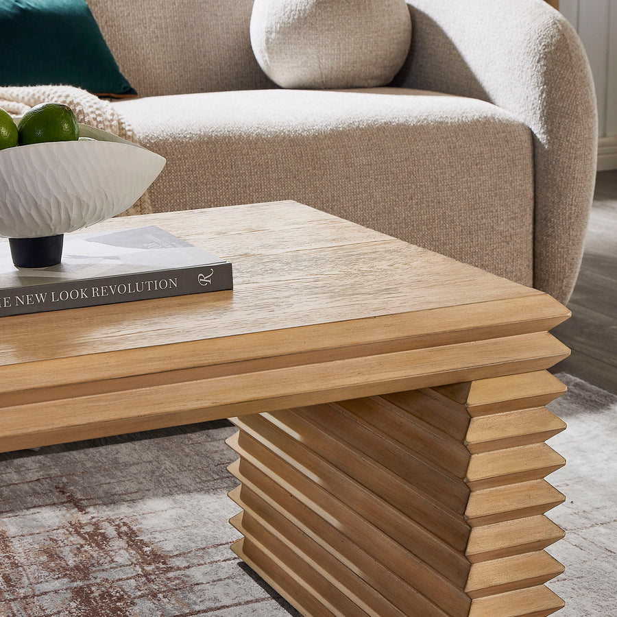 Marlowe Rectangular Stacked Design Coffee Table in Weathered Oak