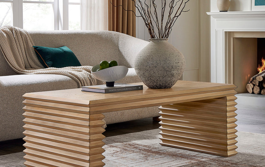 Marlowe Rectangular Stacked Design Coffee Table in Weathered Oak