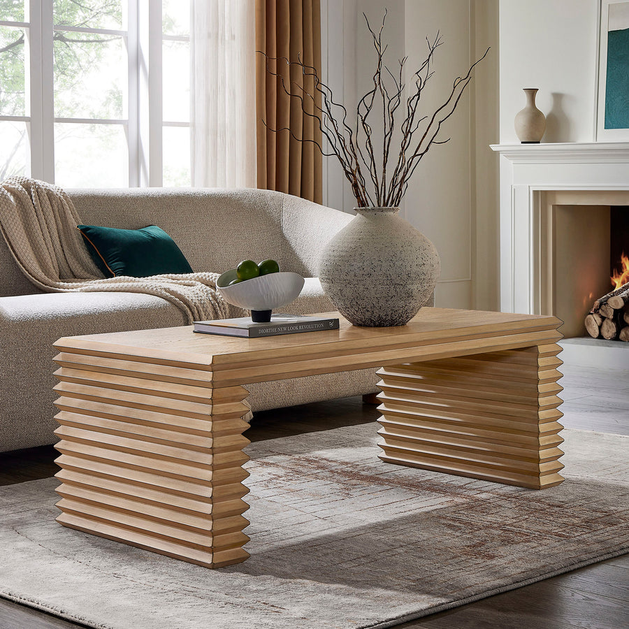 Marlowe Rectangular Stacked Design Coffee Table in Weathered Oak