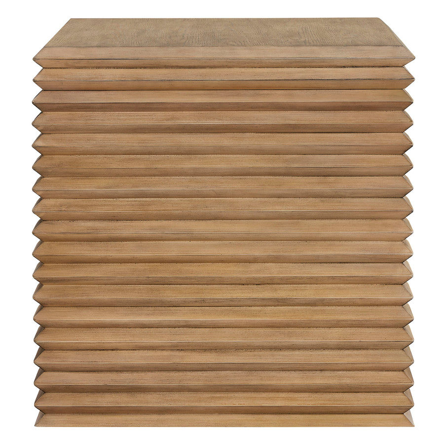 Marlowe Square 24" Stacked Design End Table in Weathered Oak