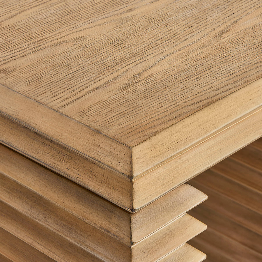 Marlowe Square 24" Stacked Design End Table in Weathered Oak