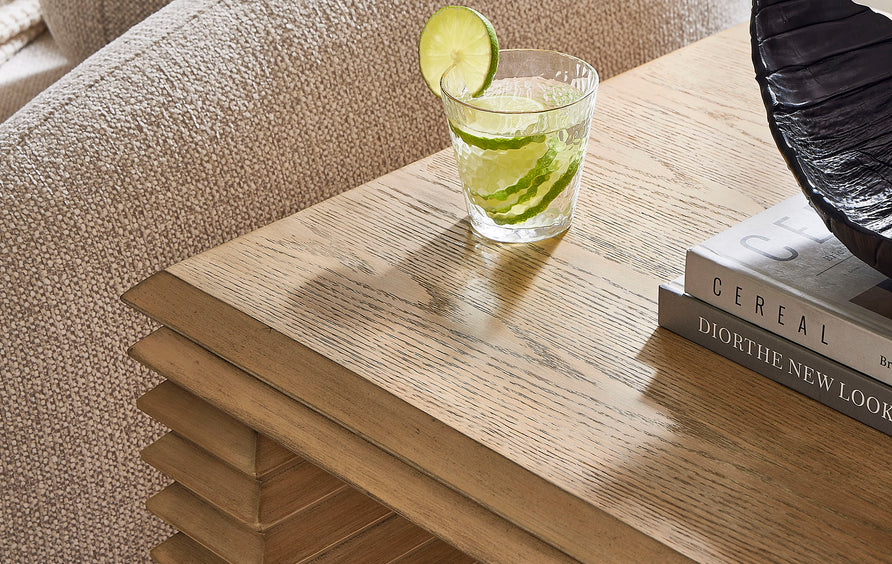 Marlowe Square 24" Stacked Design End Table in Weathered Oak