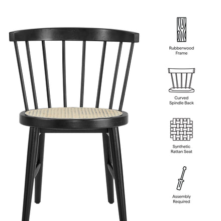 Lykke Curved Spindle Back Dining Chairs Set of 2 in Black