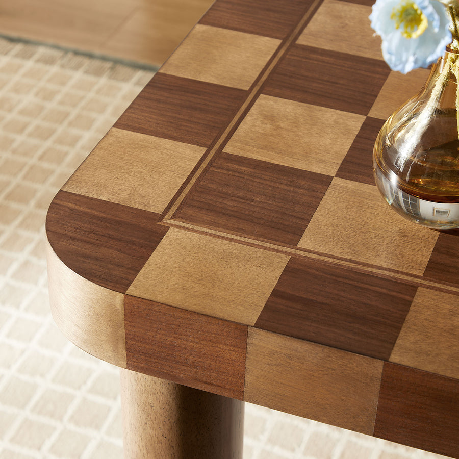 Vesteralen 36 Inch Square Checkered Dining Table in Walnut and Dark Walnut