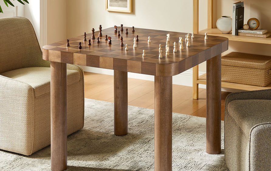 Vesteralen 36 Inch Square Checkered Dining Table in Walnut and Dark Walnut