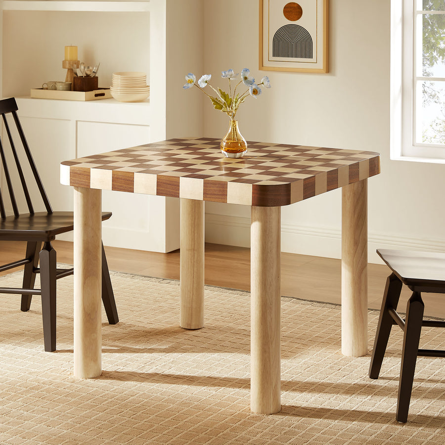 Vesteralen 36 Inch Square Checkered Dining Table in Oak and Walnut
