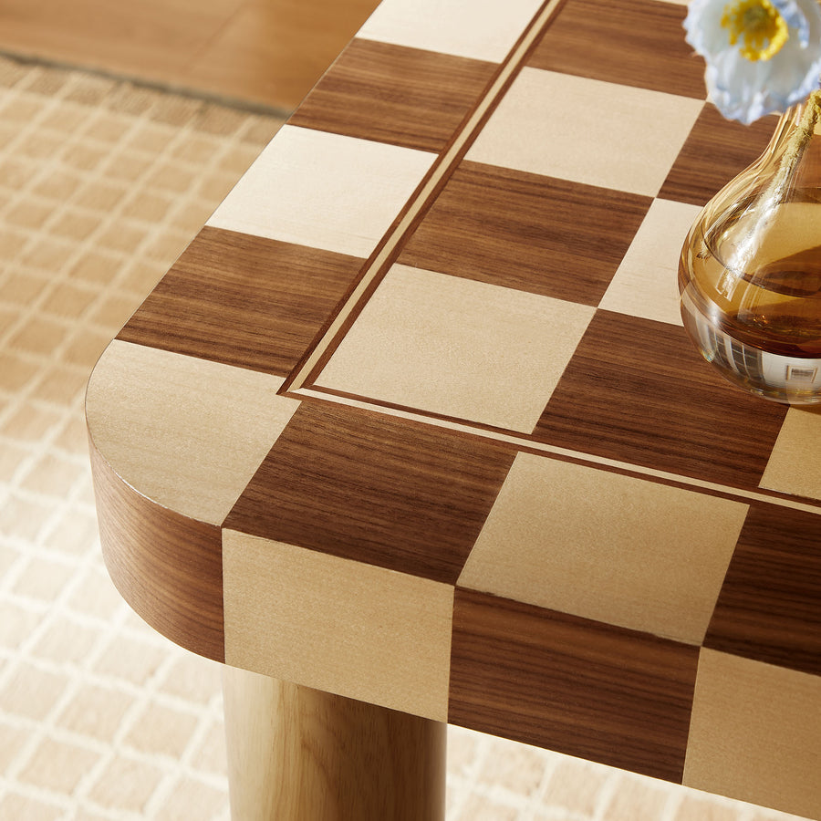 Vesteralen 36 Inch Square Checkered Dining Table in Oak and Walnut