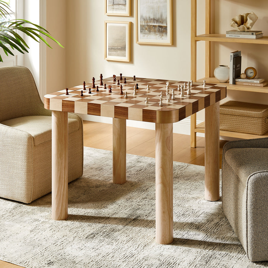 Vesteralen 36 Inch Square Checkered Dining Table in Oak and Walnut