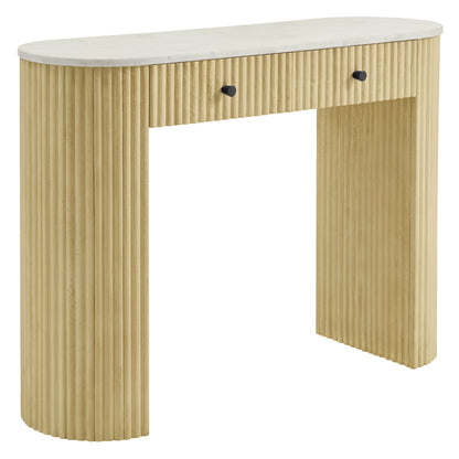 Caldera 42" Curved Solid Wood and Marble Console Table by Furniture For America