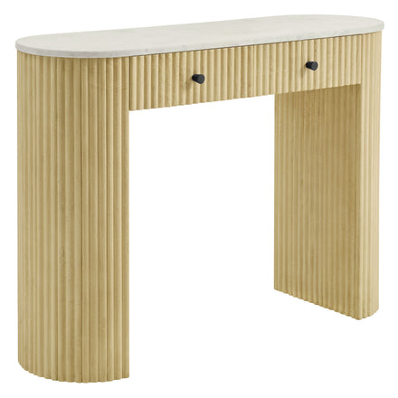Caldera 42" Curved Solid Wood and Marble Console Table in Natural
