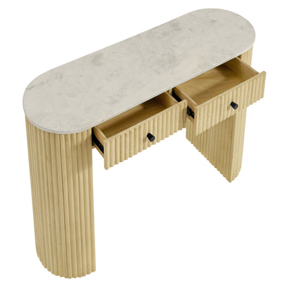 Caldera 42" Curved Solid Wood and Marble Console Table by Furniture For America