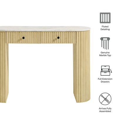 Caldera 42" Curved Solid Wood and Marble Console Table by Furniture For America