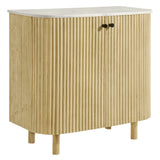 Papyrus 33" Curved Solid Wood and Marble Accent Storage Cabinet in Natural