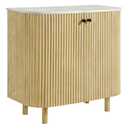 Caldera 33" Curved Solid Wood and Marble Accent Storage Cabinet by Furniture For America