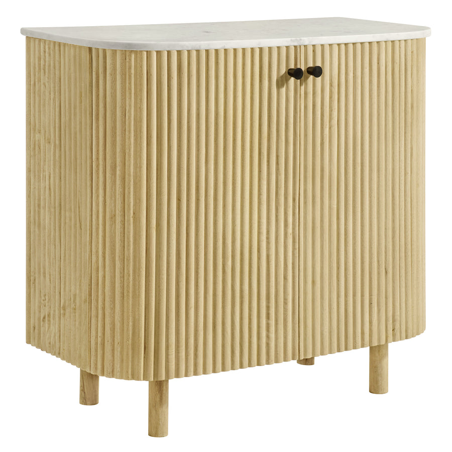 Papyrus 33" Curved Solid Wood and Marble Accent Storage Cabinet in Natural