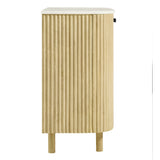 Papyrus 33" Curved Solid Wood and Marble Accent Storage Cabinet in Natural
