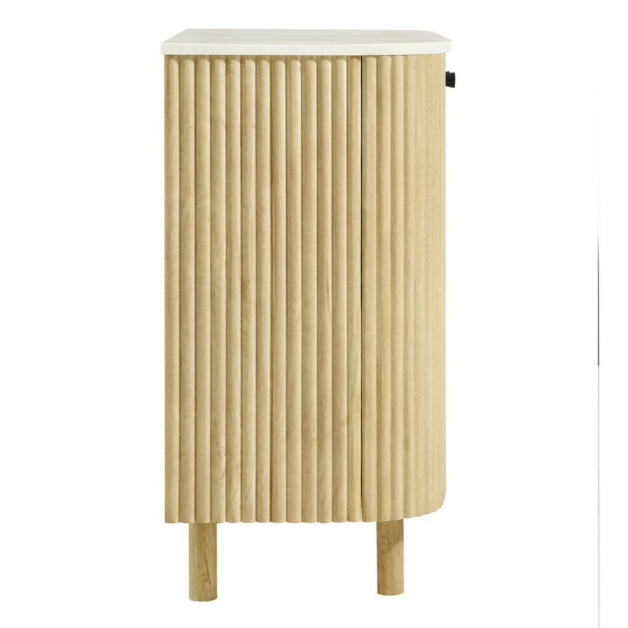 Papyrus 33" Curved Solid Wood and Marble Accent Storage Cabinet in Natural