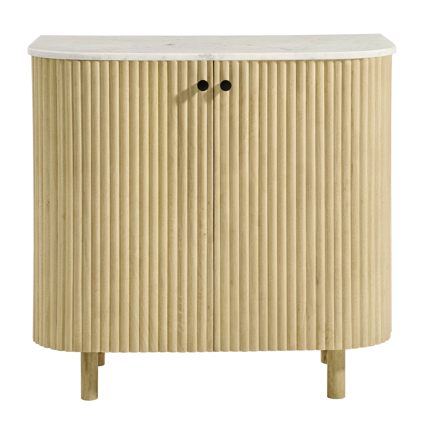 Caldera 33" Curved Solid Wood and Marble Accent Storage Cabinet by Furniture For America
