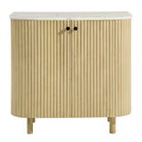 Papyrus 33" Curved Solid Wood and Marble Accent Storage Cabinet in Natural