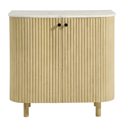 Caldera 33" Curved Solid Wood and Marble Accent Storage Cabinet by Furniture For America