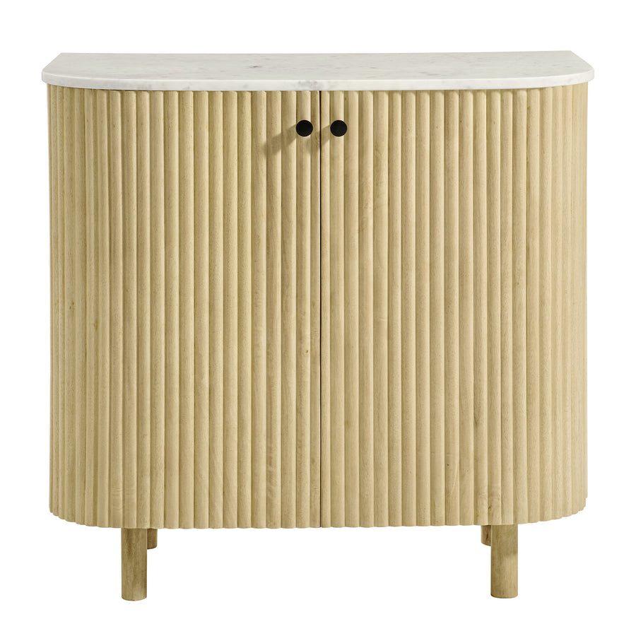 Papyrus 33" Curved Solid Wood and Marble Accent Storage Cabinet in Natural